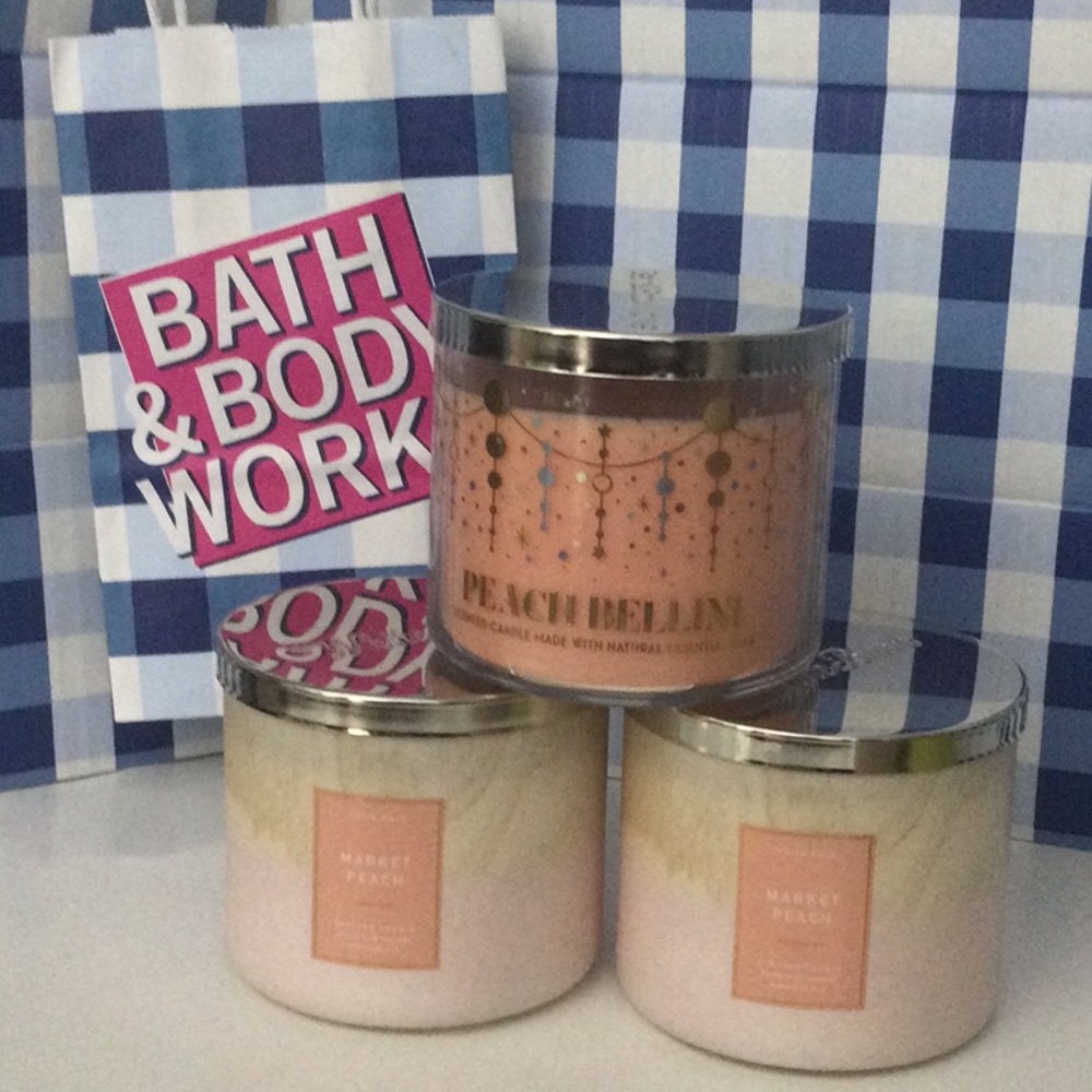 Peach Market and Peach Bellini 3 Wick Candles Bundle